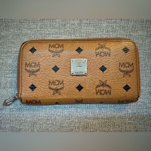 MCM Cognac Leather Zippy Wallet